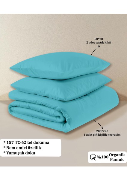 Organik Pamuk Akfil Nevresim Seti Çift Kişilik 200 x 220 cm Turkuaz indirimleri