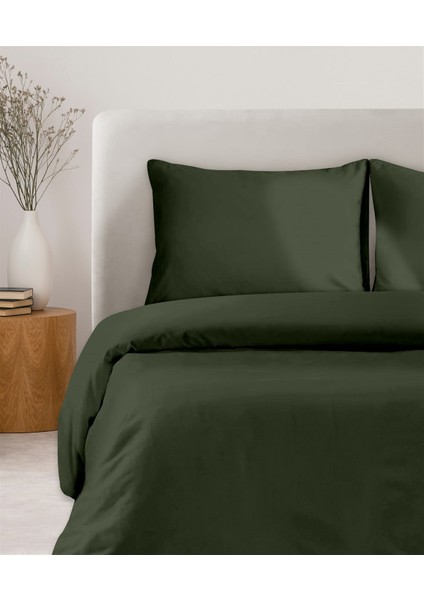 Organik Pamuk Akfil Nevresim Seti Çift Kişilik 200 x 220 cm Koyu Yeşil fiyatları