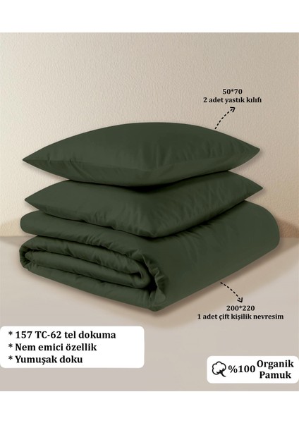 Organik Pamuk Akfil Nevresim Seti Çift Kişilik 200 x 220 cm Koyu Yeşil indirimleri