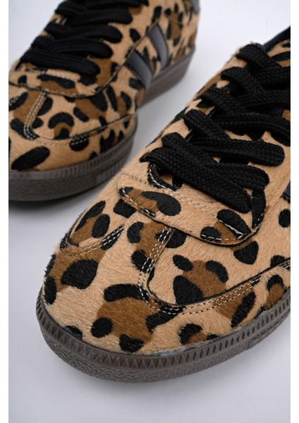 Leopard Garantili Kadın Ortopedik Günlük Bağcıklı Yürüyüş Leopar Desenli Sneaker Spor Ayakkabı