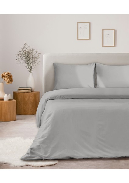 Organik Pamuk Akfil Nevresim Seti Çift Kişilik 200 x 220 cm Gri