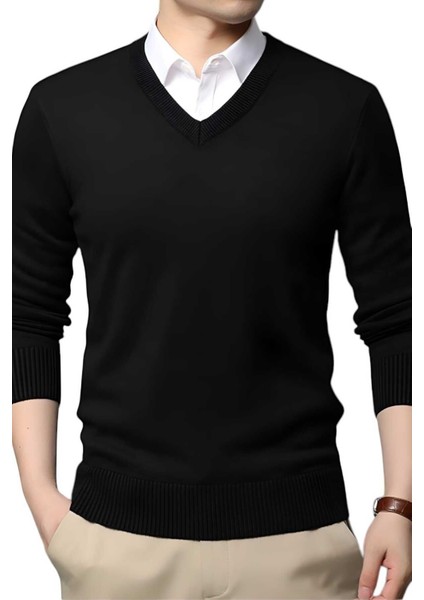 3'lü Erkek V Yaka Uzun Kol Triko Tüylenmez Süveter Erkek Slim Fit Süveter fiyatları