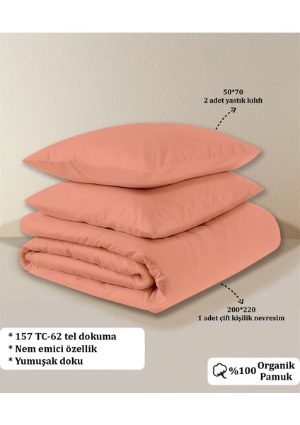 Organik Pamuk Akfil Nevresim Seti Çift Kişilik 200 x 220 cm Oranj indirimleri