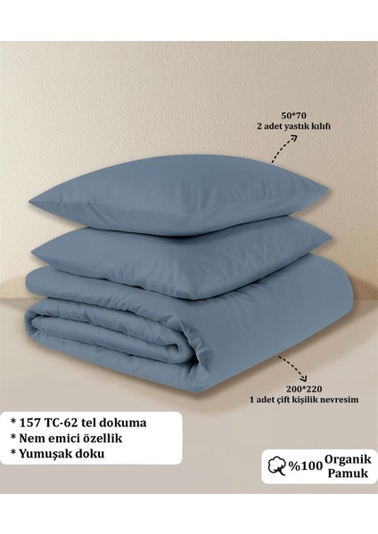 Organik Pamuk Akfil Nevresim Seti Çift Kişilik 200 x 220 cm Indigo indirimleri