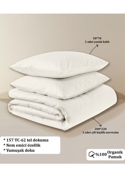 Organik Pamuk Akfil Nevresim Seti Çift Kişilik 200 x 220 cm Kırık Beyaz indirimleri