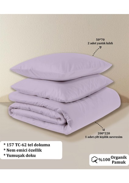 Organik Pamuk Akfil Nevresim Seti Çift Kişilik 200 x 220 cm Lila indirimleri