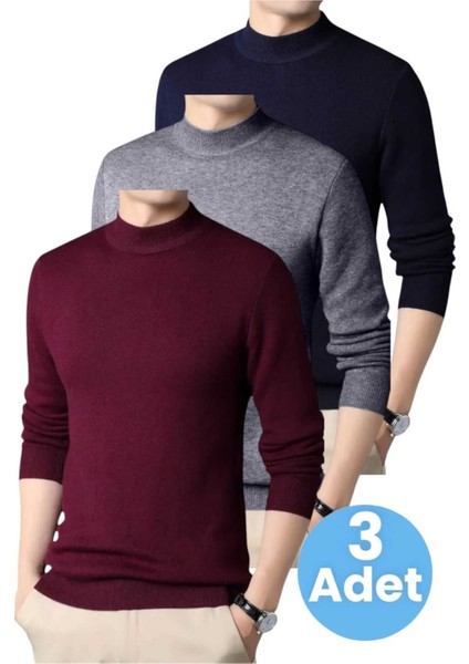 3'lü Erkek Tüylenmeyen Yarım Boğazlı Triko Kazak Yarım Balıkçı Triko Kazak indirimleri