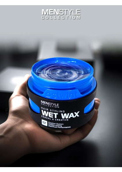 Menstyle Collection Profesyonel Saç Şekillendirici Wet Wax, Doğal ve Güçlü Tutuş, Uzun Süreli Etki, No:02 Wet Wax 150ml