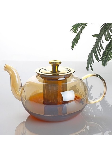 Kendinden Süzgeçli Cam Demlik - 1000 ml Çaydanlık Demliği Gold
