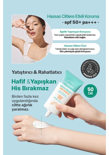 Hassas Ciltlere Özel Yatıştırıcı SPF50+PA++++ Kore Güneş Kremi Elensilia Green Energy Sun Screen