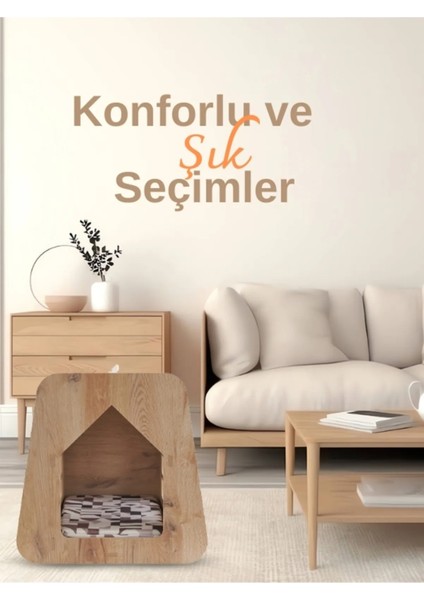 ED PET DİZAYN Caramel 30*50 Kedi Köpek Evi Yıkanabilir Kumaş Minderi ile Beraber