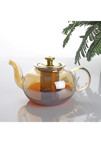 Kendinden Süzgeçli Cam Demlik - 800 ml Çaydanlık Demliği Gold
