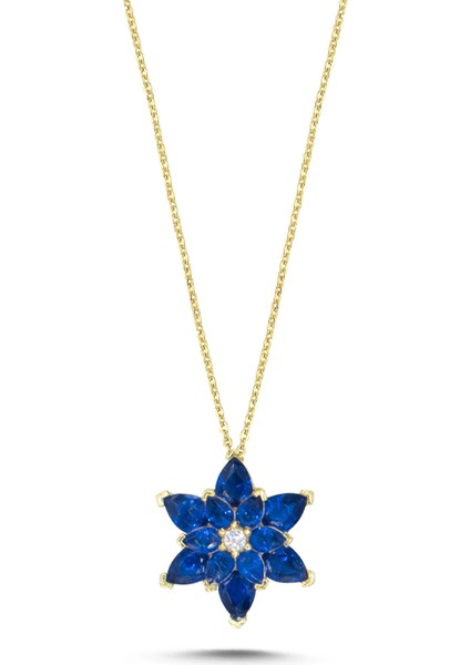 Lotus Çiçeği Safir Taşlı Altın Kaplama Kolyee GM21