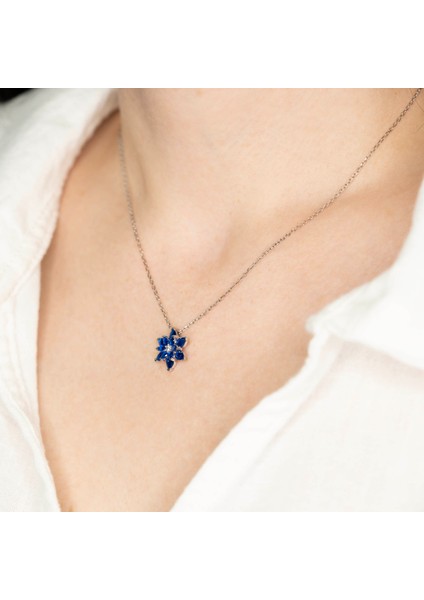 Lotus Çiçeği Safir Taşlı Altın Kaplama Kolyee GM21
