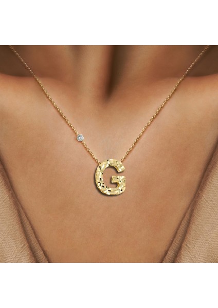 Pırlanta 14 Ayar Altın Kalemli G Harfi Kolye
