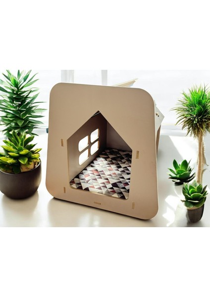 ED PET DİZAYN Caramel 30*50 Kedi Köpek Evi Latte Renk ,yıkanabilir Kumaş Minderi ile Beraber