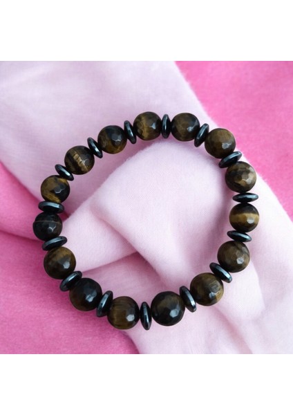 Kaplan Gözü Bileklik Faset Kesim Bileklik 10 mm Doğal Taş Bileklik Doğal Taş Bileklik Kaplan Gözü Taşı