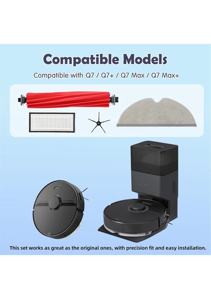 Roborock Q7 / Q7+ / Q7 Max / Q7 Max+ Robot Vakum Ana Yan Fırça Hepa Filtre Mop Bez Torbaları Aksesuarları (Yurt Dışından)