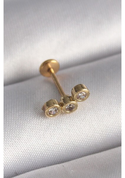 316L Çelik Gold Renk Zirkon Taşlı Tragus Piercing