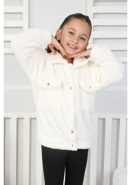 Krm Detaylı Cepli Kız Çocuk Welsoft hırka - Krem