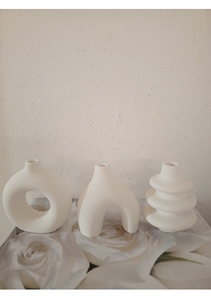 10 cm Minimal Vazo Set 3'lü Bohem Biblo Minyatür Dekoratif Vazo Seti Ham