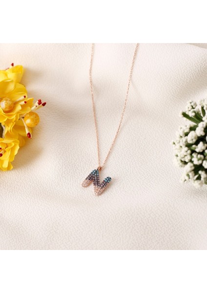 Zirkon Taşlı Renkli N Harfi 925 Ayar Gümüş Kolye fiyatları