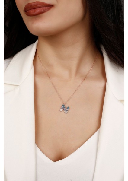 Zirkon Taşlı Renkli N Harfi 925 Ayar Gümüş Kolye modelleri