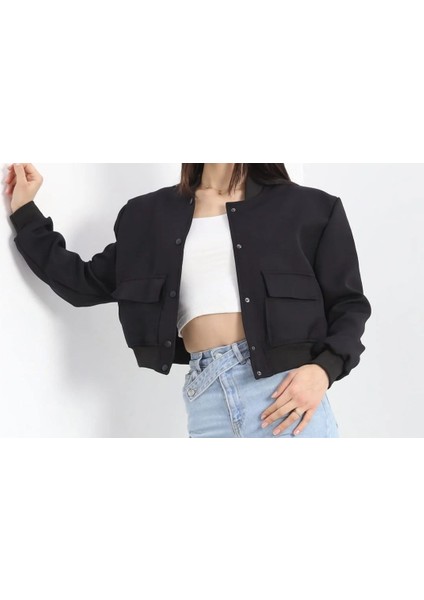 Crop Bomber Ceket Siyah modelleri