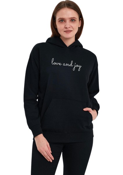 Unisex Baskılı Şardonlu Kapşonlu Sweat