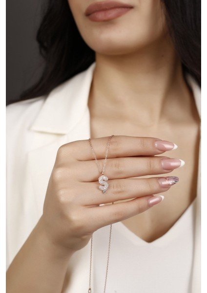 Zirkon Taşlı Rose Kaplama Ş Harfi 925 Ayar Gümüş