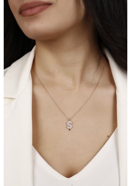 Zirkon Taşlı Rose Kaplama Ş Harfi 925 Ayar Gümüş modelleri