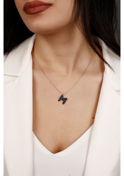 Zirkon Taşlı Siyah M Harfi 925 Ayar Gümüş Kolye modelleri