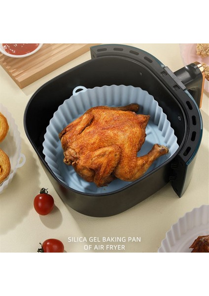 Hava Fritöz Silikon Pot Hava Fritözler Fırın Pişirme Tepsisi Pizza Kızarmış Tavuk Hava Fritöz Aksesuarları Yuvarlak Tava Mat Mavi (Yurt Dışından)