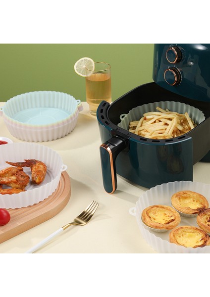 Hava Fritöz Silikon Pot Hava Fritözler Fırın Pişirme Tepsisi Pizza Kızarmış Tavuk Hava Fritöz Aksesuarları Yuvarlak Tava Mat Mavi (Yurt Dışından)