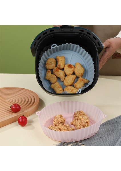 Hava Fritöz Silikon Pot Hava Fritözler Fırın Pişirme Tepsisi Pizza Kızarmış Tavuk Hava Fritöz Aksesuarları Yuvarlak Tava Mat Mavi (Yurt Dışından)