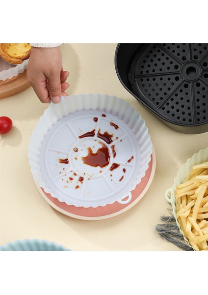 Hava Fritöz Silikon Pot Hava Fritözler Fırın Pişirme Tepsisi Pizza Kızarmış Tavuk Hava Fritöz Aksesuarları Yuvarlak Tava Mat Mavi (Yurt Dışından)