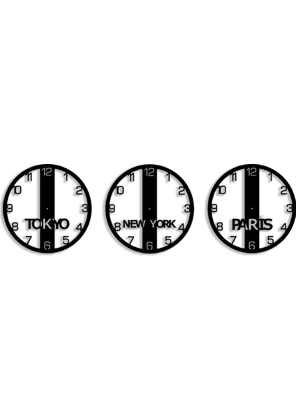 New York, Paris, Tokyo 3lü Dekoratif Metal Duvar Saati fiyatları