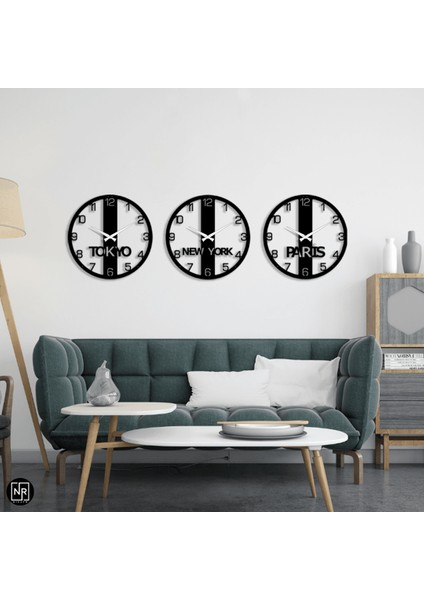 New York, Paris, Tokyo 3lü Dekoratif Metal Duvar Saati modelleri