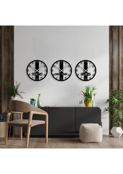 New York, Paris, Tokyo 3lü Dekoratif Metal Duvar Saati fırsatları