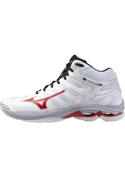 Wave Voltage 2 Mıd Voleybol Ayakkabısı Erkekler İçin Beyaz Kırmızı Nefes Alabilir Yapı