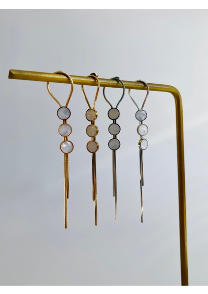 Sarkıtlı Üç Nokta Gold Çelik Küpe