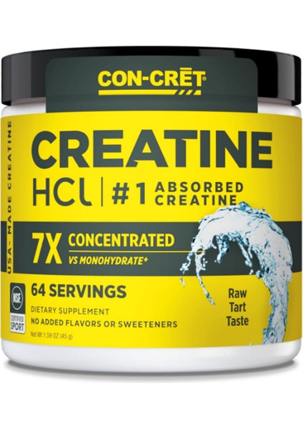 Creatine Hcl Powder Muscle, Cognitive, Cellular Energy Support No Bloating Or Cramps Usa Made & Nsf Certified Unflavored (64 Serving)