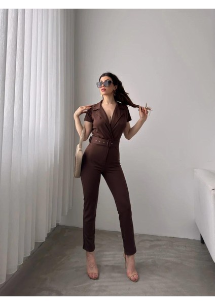 Yakalı Beli Kemerli Tulum