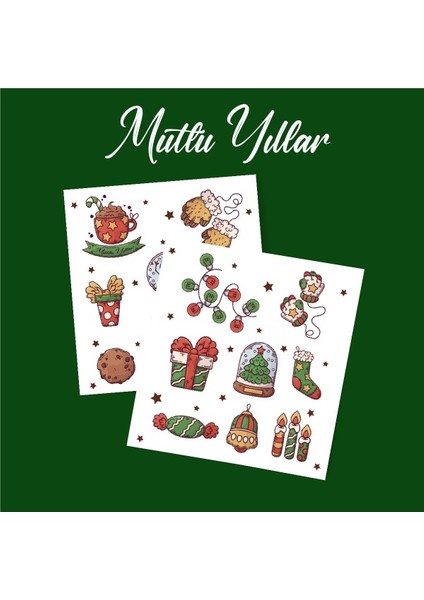 Yılbaşı - Merry Christmas -Yeni Yıl Temalı Sticker Set -16 Parça- 2'li Set Etiket Kağıdı