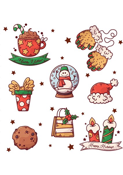 Yılbaşı - Merry Christmas -Yeni Yıl Temalı Sticker Set -16 Parça- 2'li Set Etiket Kağıdı modelleri