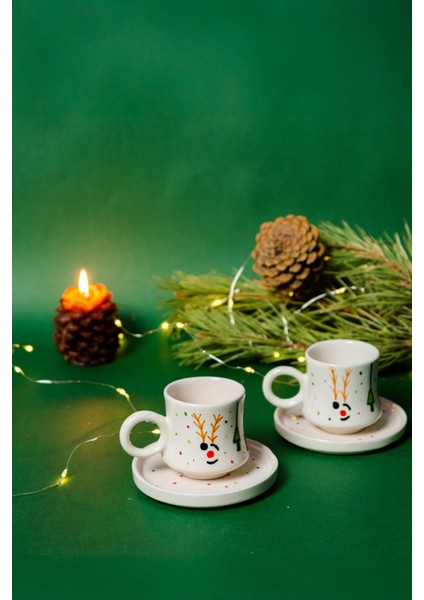 Yılbaşı Seramik Fincan ve Tabaklı Kupa Seti, Seramik Kupa,mug, Nescafe Kupası, Handmade