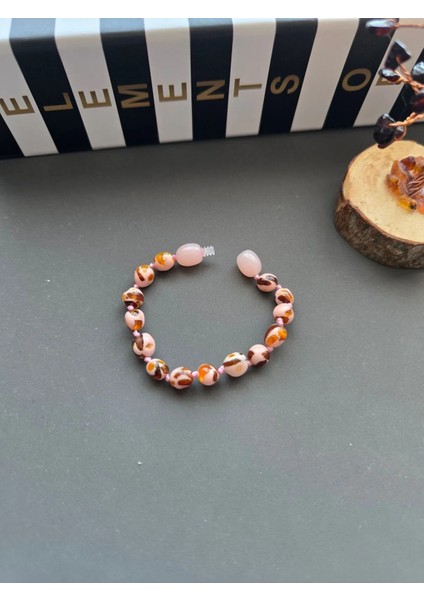 Babypink Damla Kehribar Bileklik - Doğal Mozaik Diş Kolyesi