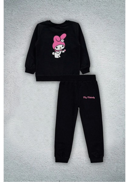 Hello Kitty Melody Baskılı Çocuk Bisiklet Yaka 3 Iplik Sweatshirt Eşofman Takımı