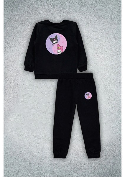 Melody Kuromi Hello Kitty Baskılı Çocuk Bisiklet Yaka 3 Iplik Sweathisrt Eşofman Takımı
