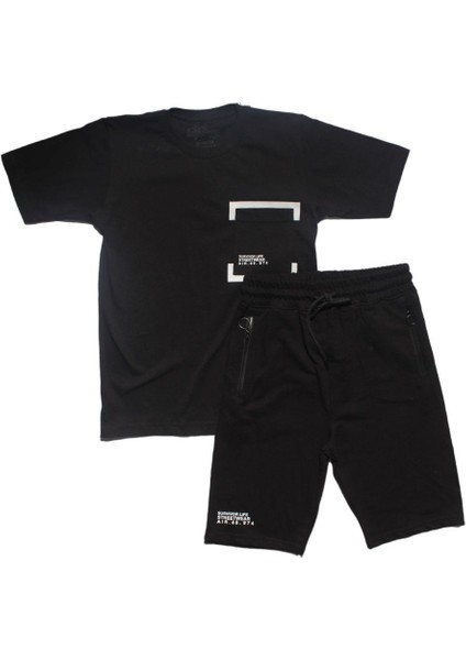 Erkek Çocuk Siyah Survivor Yazılı Cepli Şortlu 2'li Takım